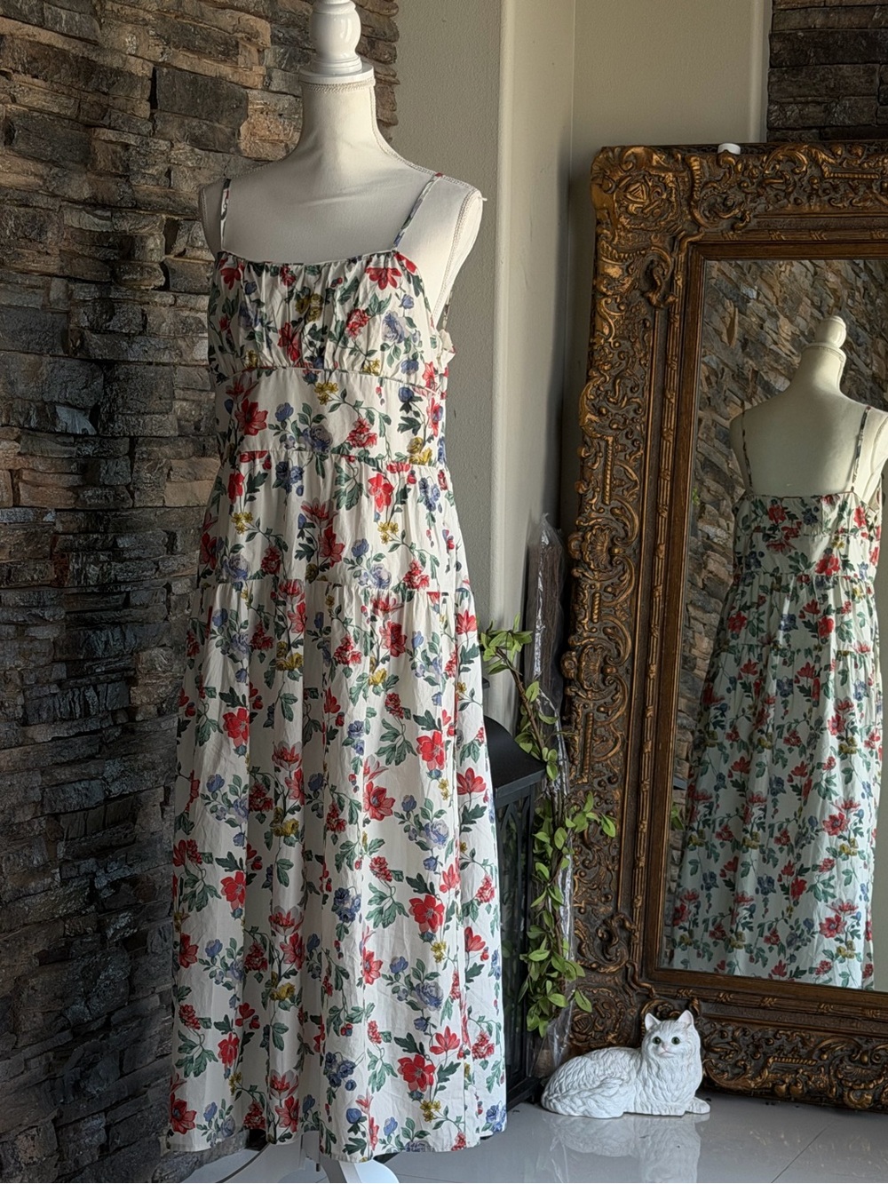 Lucky Brand White Maxi Dress with Red, Green & Blue Floral Print - Picture 4 of 12
